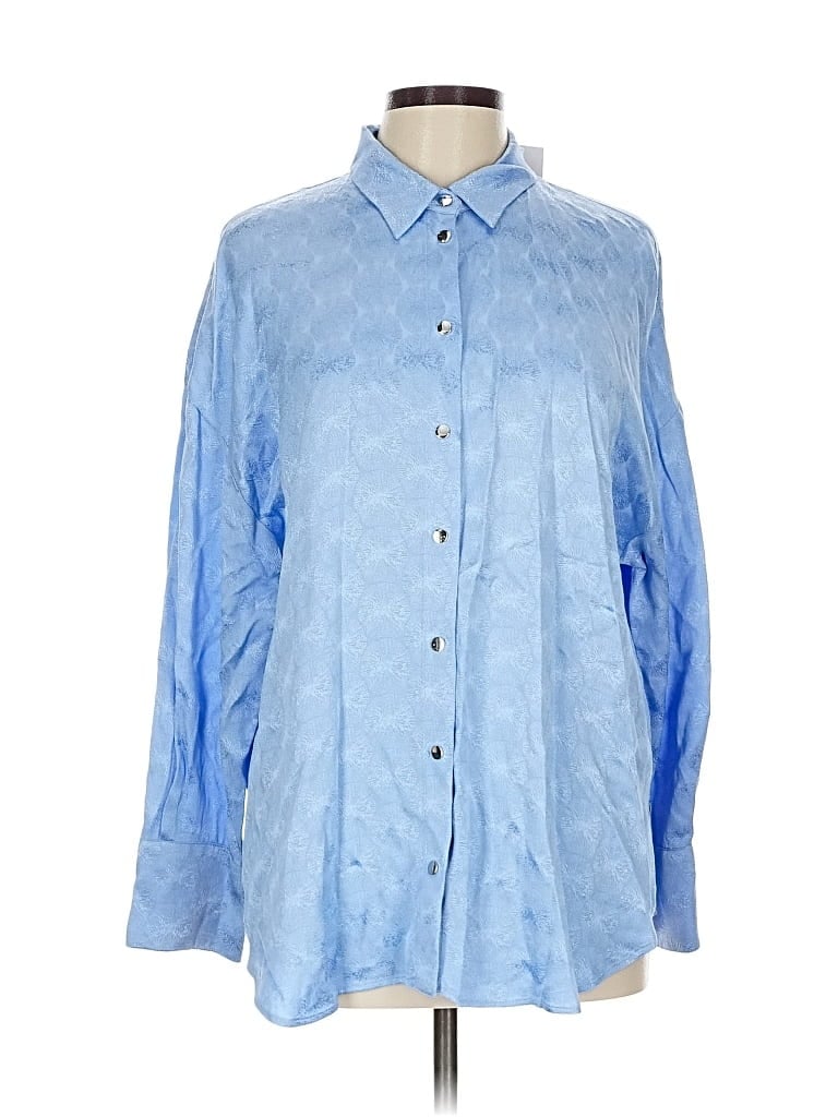 Zara Long Sleeve Button Down Shirt In Blue
