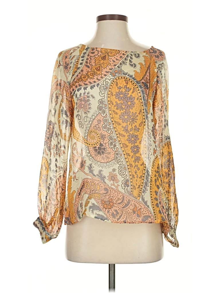 Pre-owned Tucker Long Sleeve Silk Top Orange Boatneck Tops