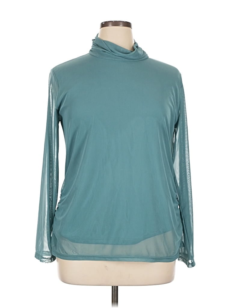 Pre-owned Coldwater Creek Long Sleeve Top Teal Cowl Neck Tops In Blue