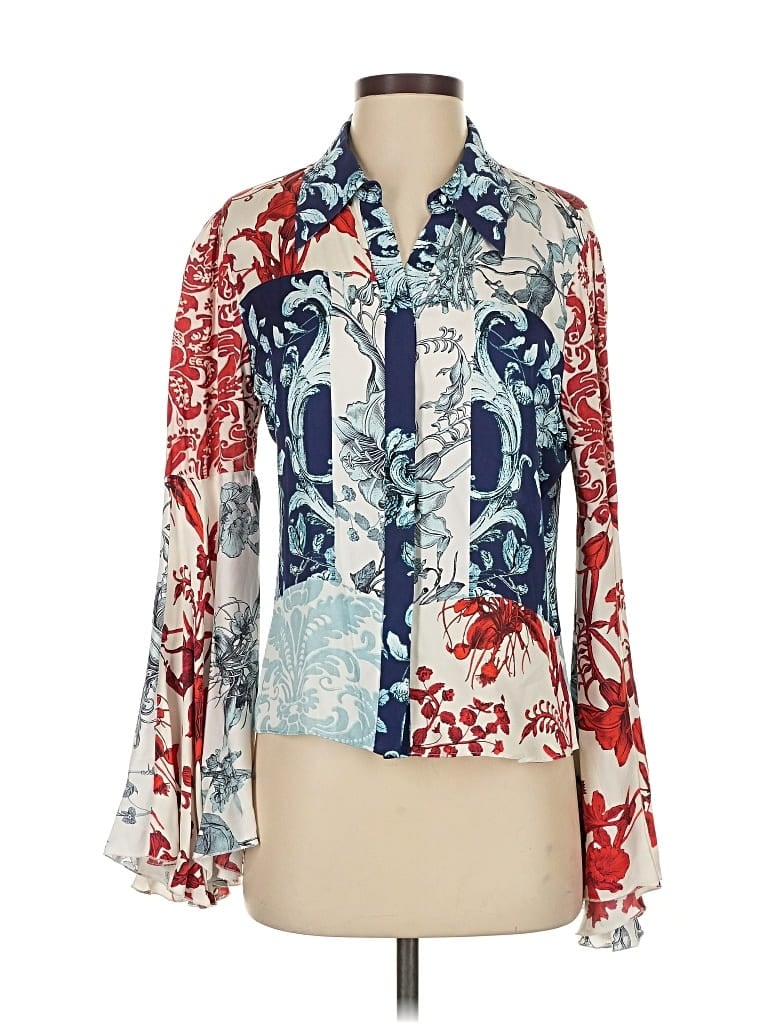 Pre-owned Alice And Olivia Alice + Olivia Long Sleeve Blouse In Blue