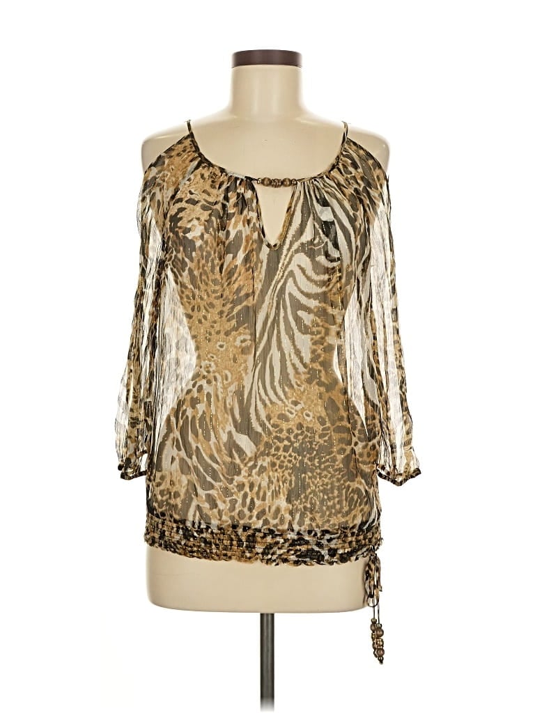 Pre-owned Caché 3/4 Sleeve Blouse In Gold