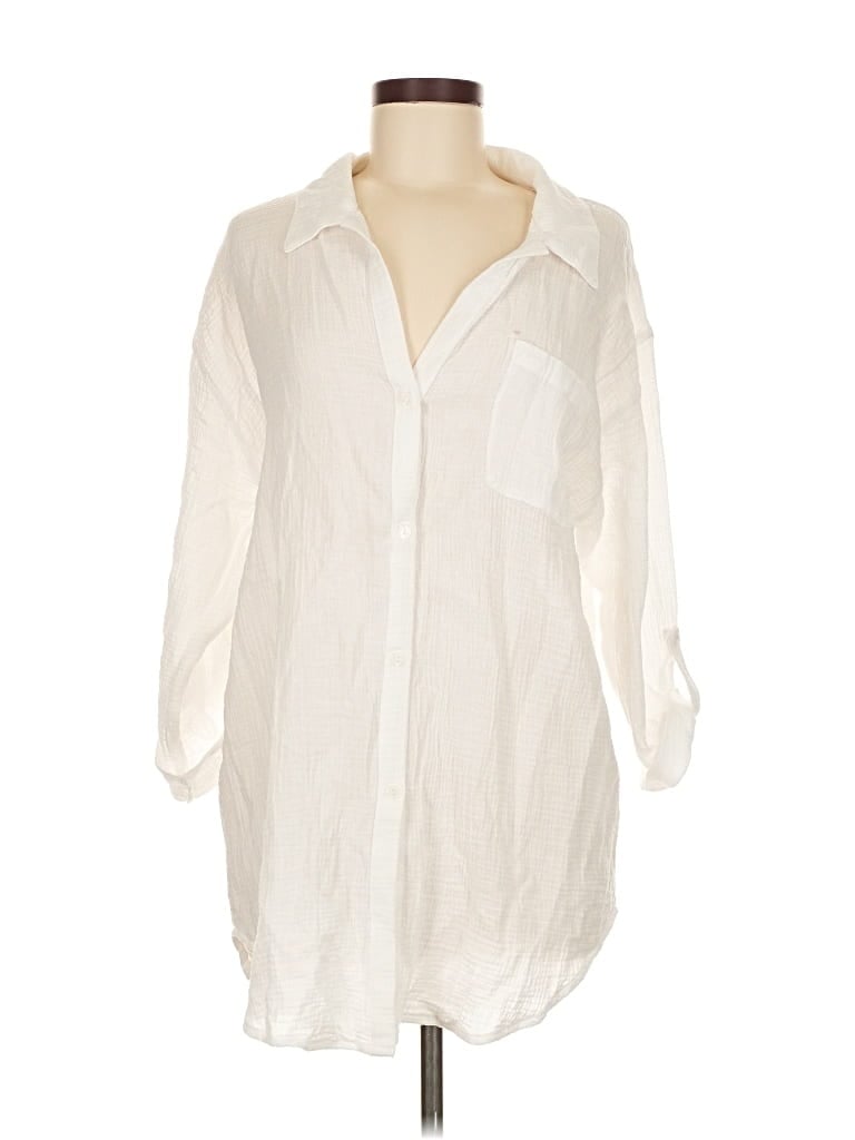 Kona Sol 3/4 Sleeve Button Down Shirt In White