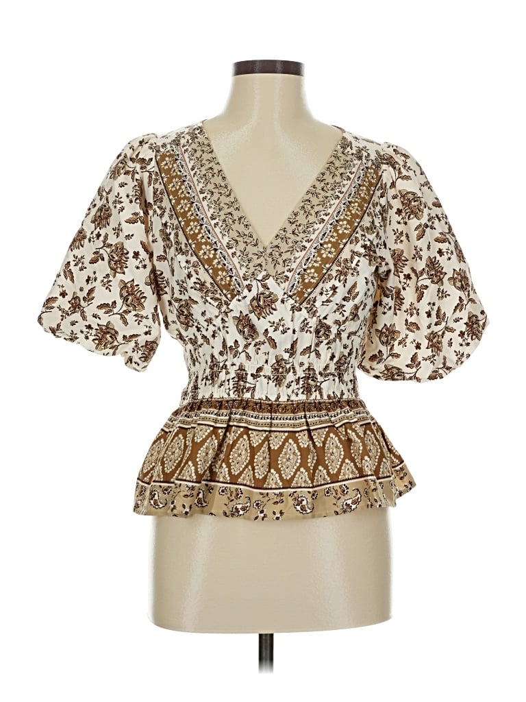 Pre-owned Ann Taylor Loft Short Sleeve Blouse In Brown