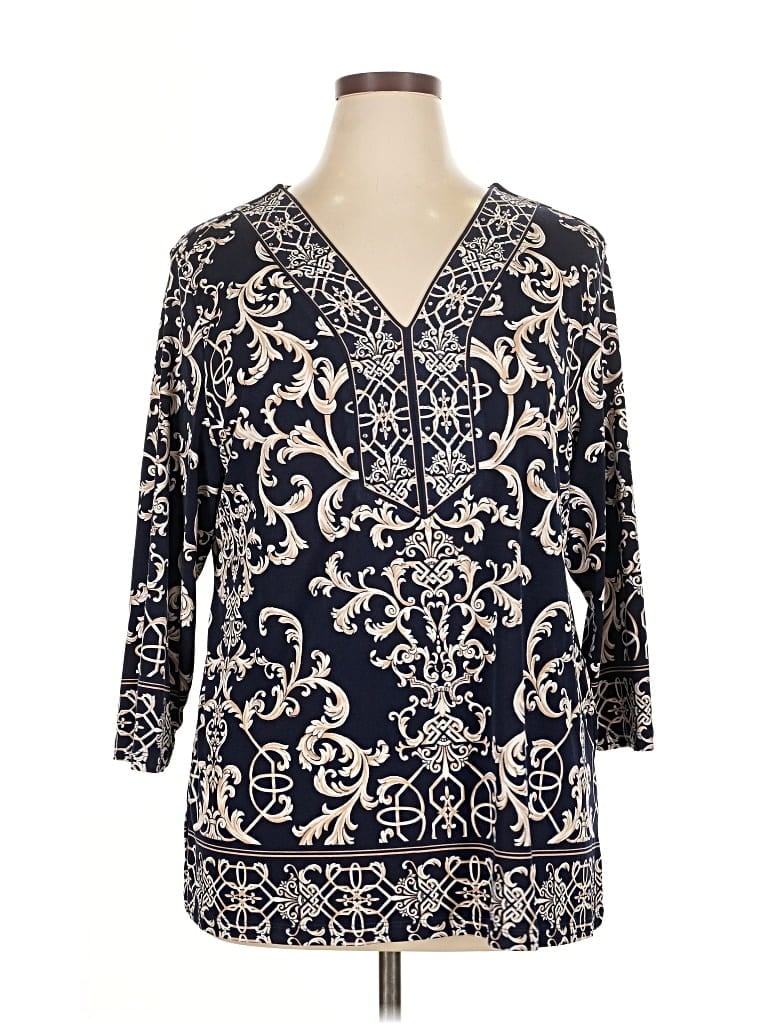 Pre-owned Jm Collection 3/4 Sleeve Blouse In Blue