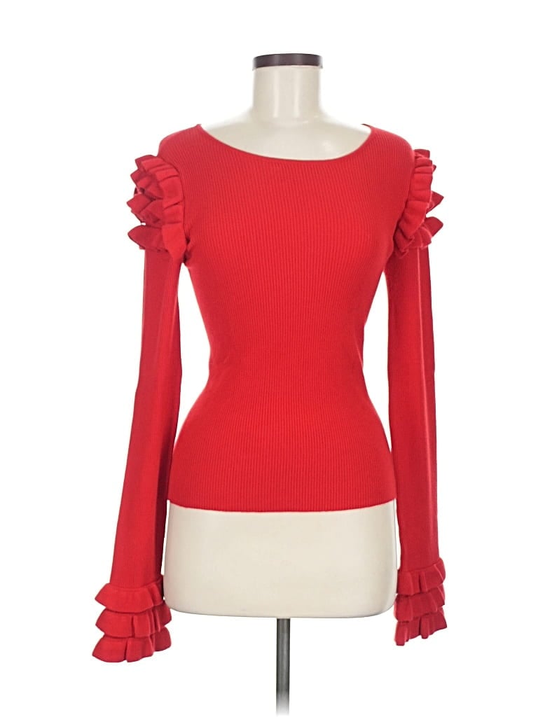 Pre-owned Tularosa Long Sleeve Top Red Solid Pattern Scoop Neck Tops