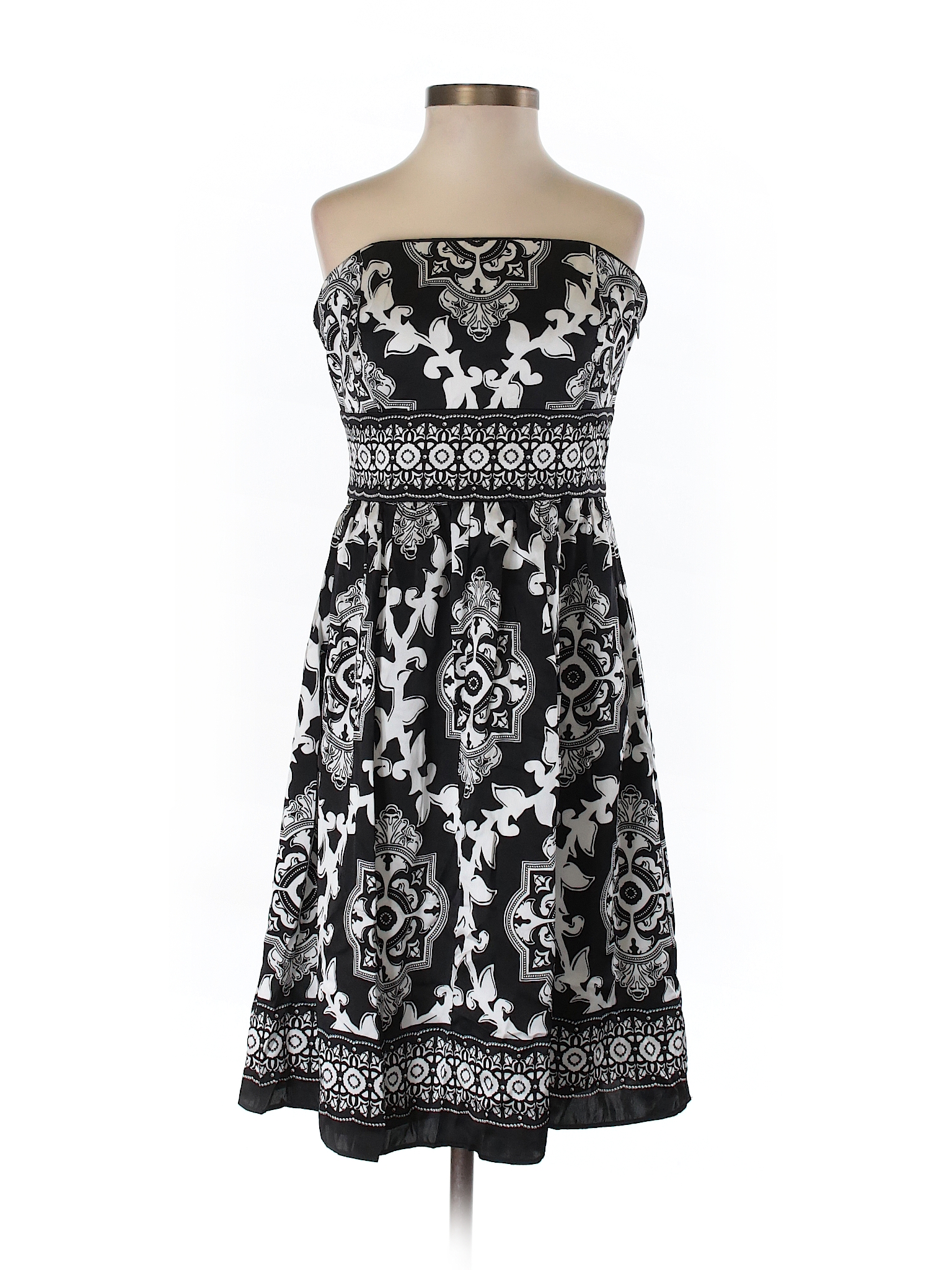 White House Black Market 100% Silk Print Black Casual Dress Size 2 - 93 ...