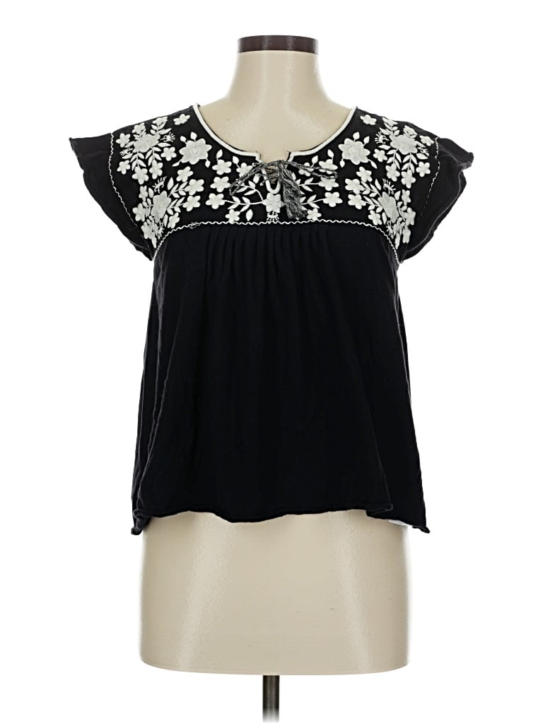 Pre-owned Lucky Brand Short Sleeve Blouse In Black