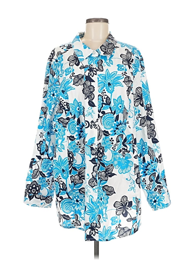 Pre-owned Jessica London Long Sleeve Blouse In Blue