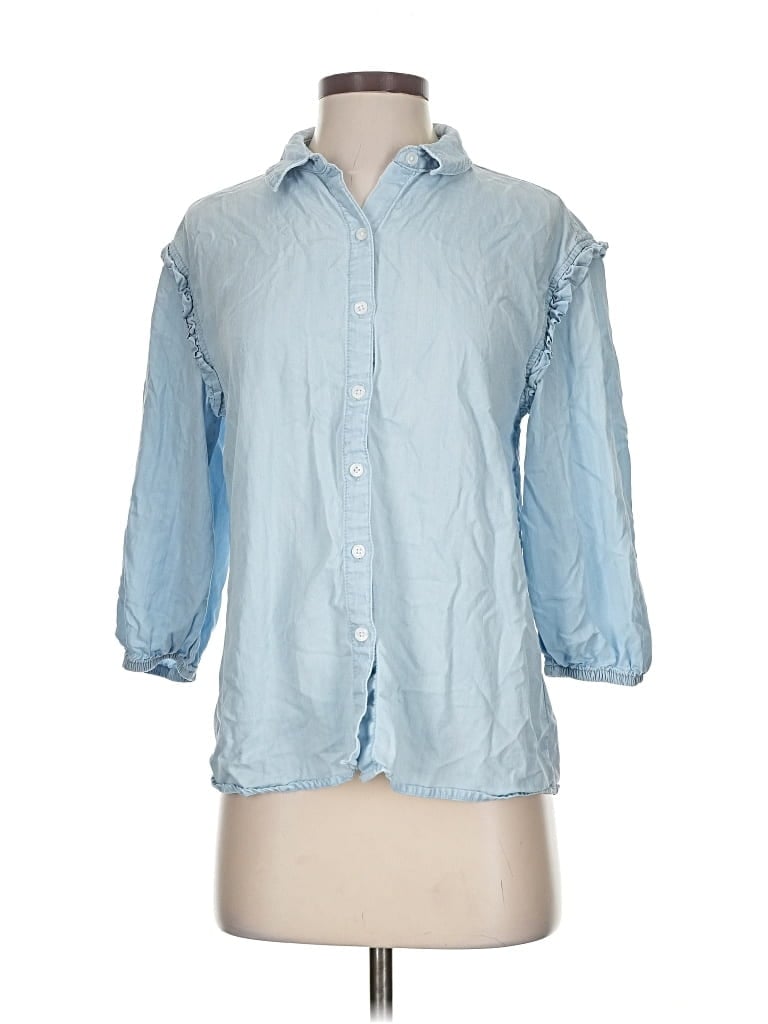 Pre-owned Time And Tru 3/4 Sleeve Button Down Shirt In Blue