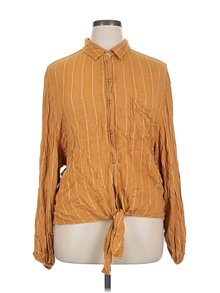 Pre-owned American Eagle Outfitters Long Sleeve Blouse In Gold