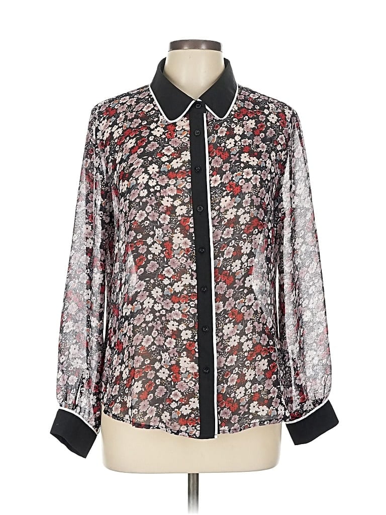 Pre-owned Allegra K Long Sleeve Blouse In Black