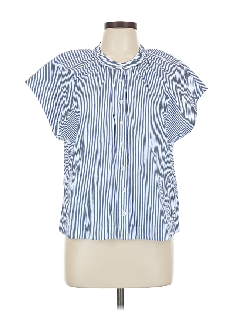 Pre-owned Evereve Short Sleeve Blouse In Blue