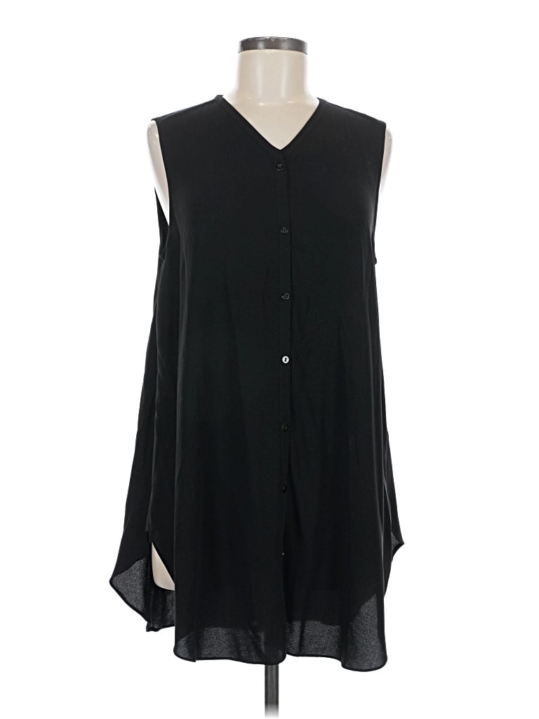Pre-owned Eileen Fisher Sleeveless Silk Top Black Plunge Neckline Tops