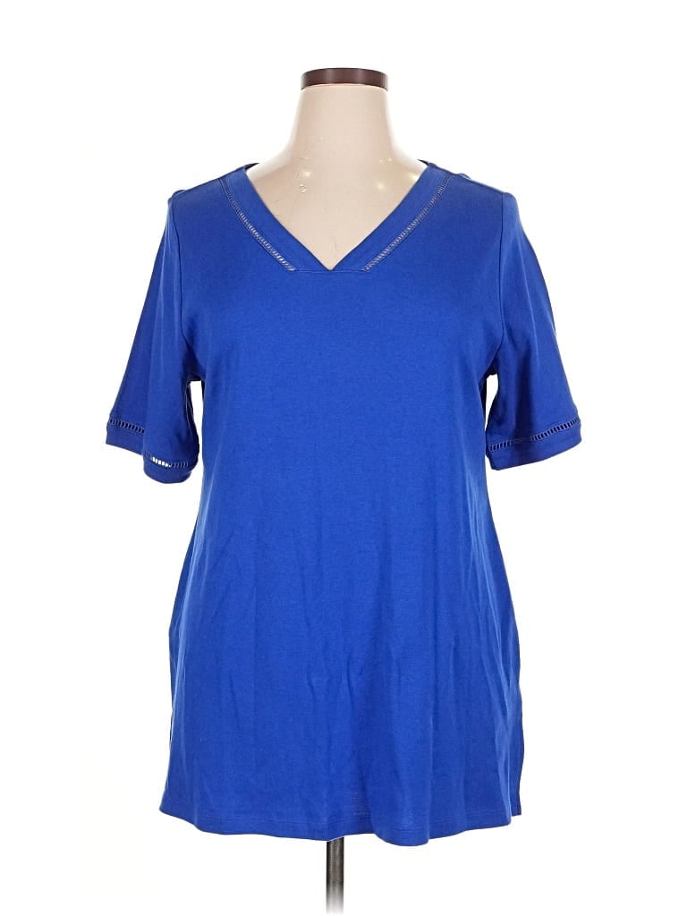 Karen Scott Short Sleeve Top Blue V Neck Tops In Blue