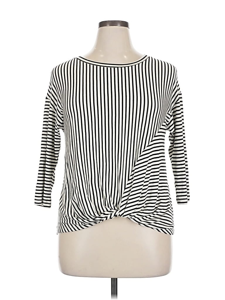 Pre-owned W5 3/4 Sleeve Top Black Stripes Pattern Boatneck Tops