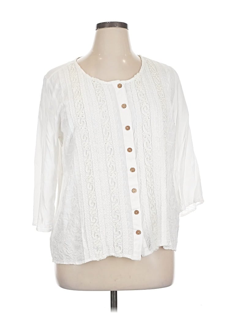 Pre-owned Soft Surroundings 3/4 Sleeve Blouse In White
