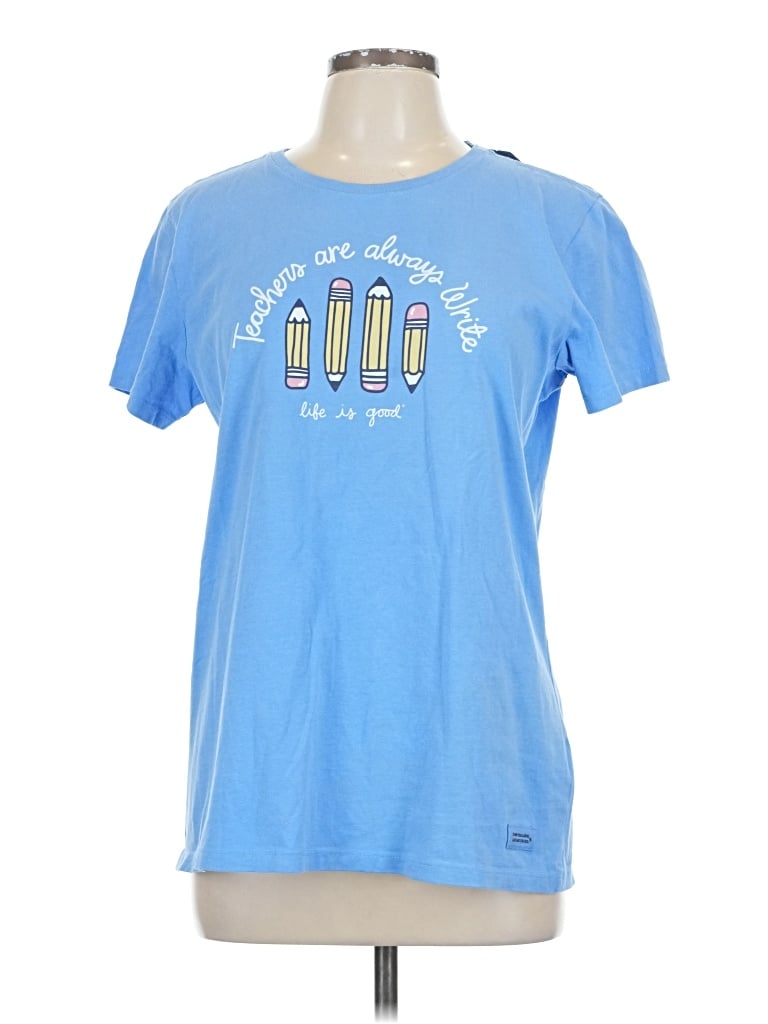 Life Is Good Short Sleeve Top Blue Crew Neck Tops