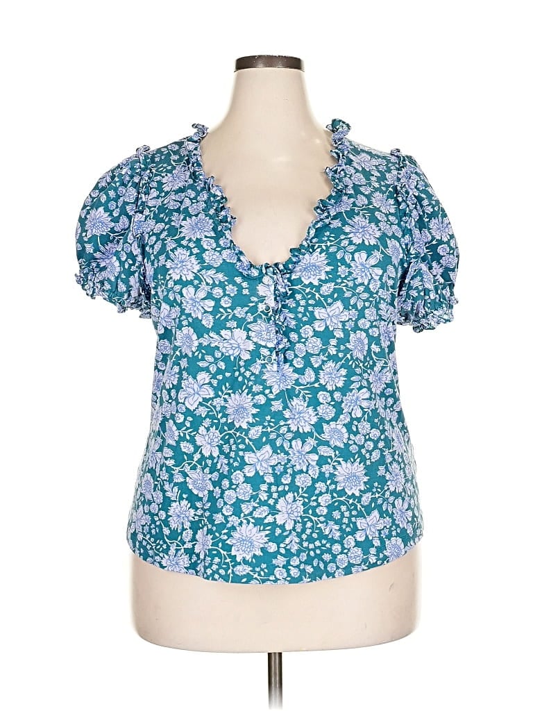 Pre-owned Maeve By Anthropologie Short Sleeve Blouse In Blue