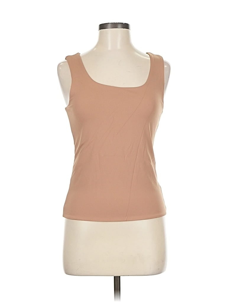 Pre-owned Evereve Sleeveless Top Tan Scoop Neck Tops In Brown