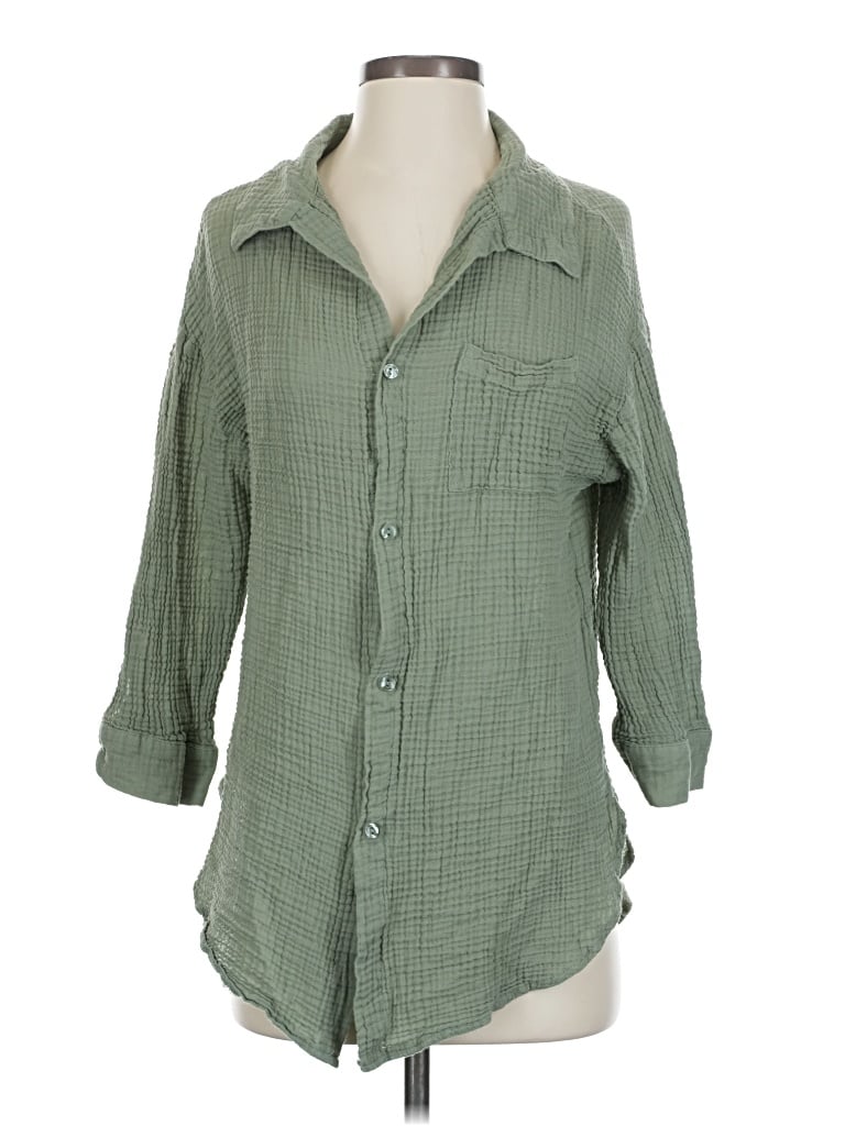 Pre-owned Kona Sol 3/4 Sleeve Button Down Shirt In Green
