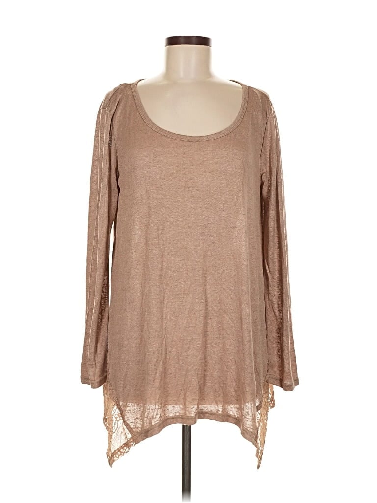 KORI AMERICA Pre-owned Long Sleeve Top Tan Scoop Neck Tops In Brown