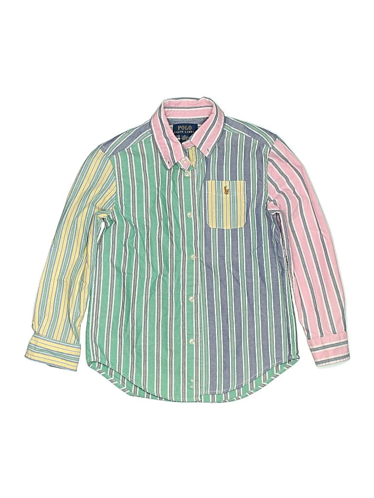 Pre-owned Polo By Ralph Lauren Kids' Long Sleeve Button Down Shirt In Green