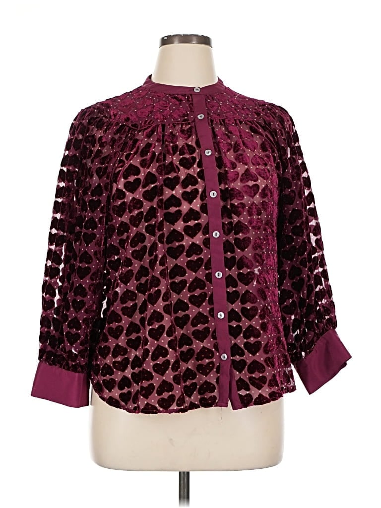 Pre-owned Maeve By Anthropologie 3/4 Sleeve Blouse In Burgundy