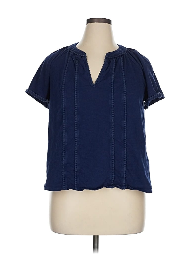 Pre-owned Lands' End Short Sleeve Blouse In Blue
