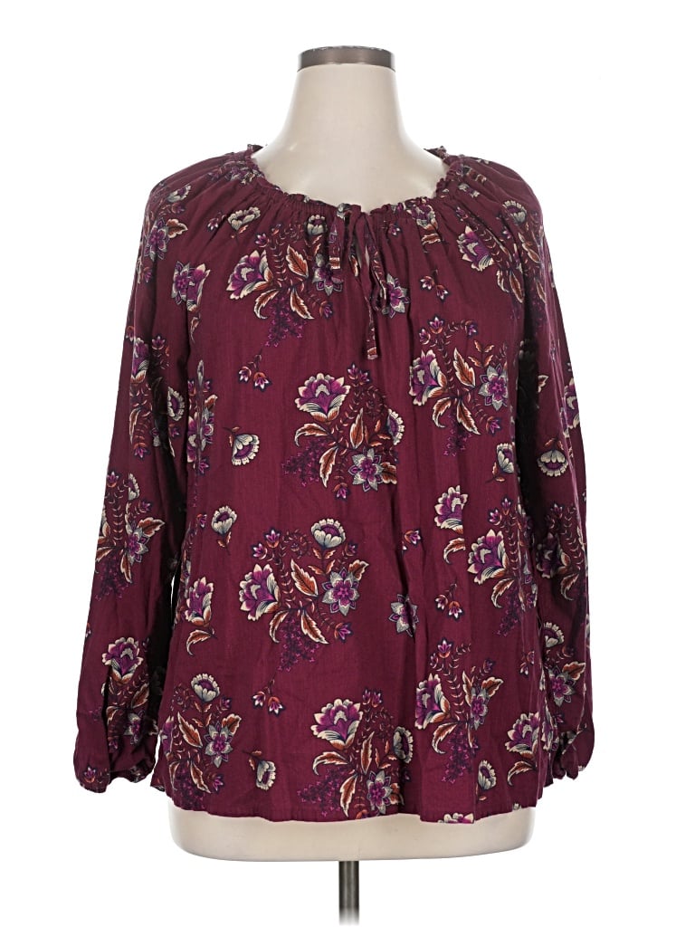 Pre-owned St. John's Bay Long Sleeve Blouse In Burgundy