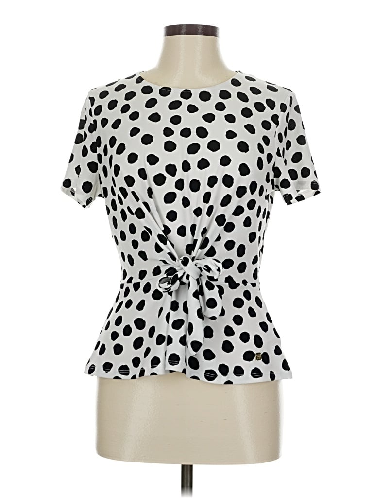 Pre-owned Anne Klein Short Sleeve Blouse In White