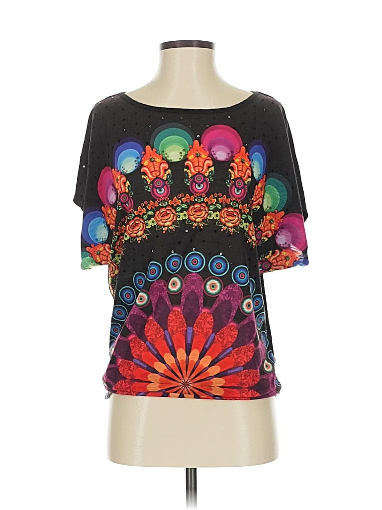 Pre-owned Desigual Short Sleeve Top Black Scoop Neck Tops