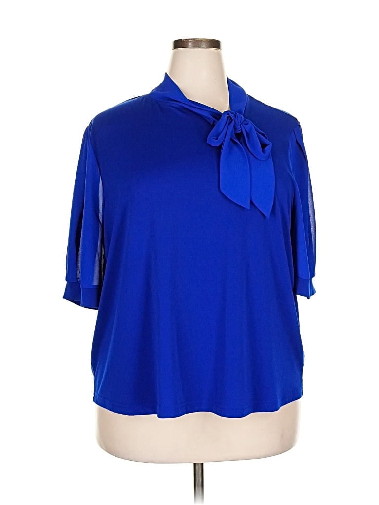 Pre-owned Cable & Gauge Short Sleeve Blouse In Blue