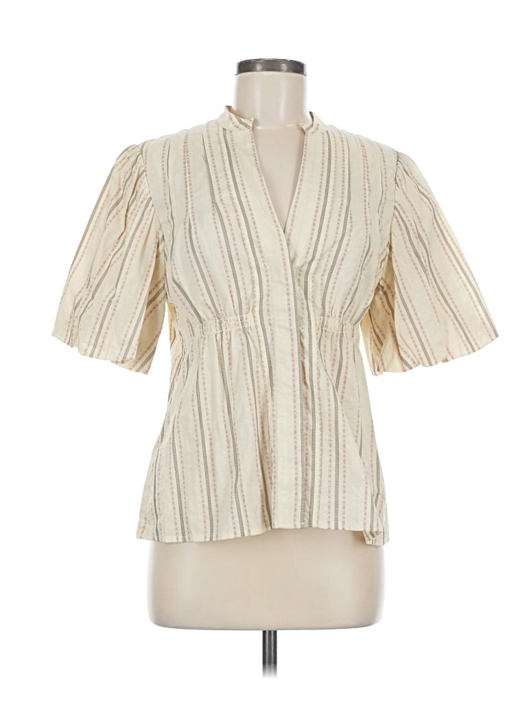 Pre-owned Bcbgmaxazria Short Sleeve Blouse In White