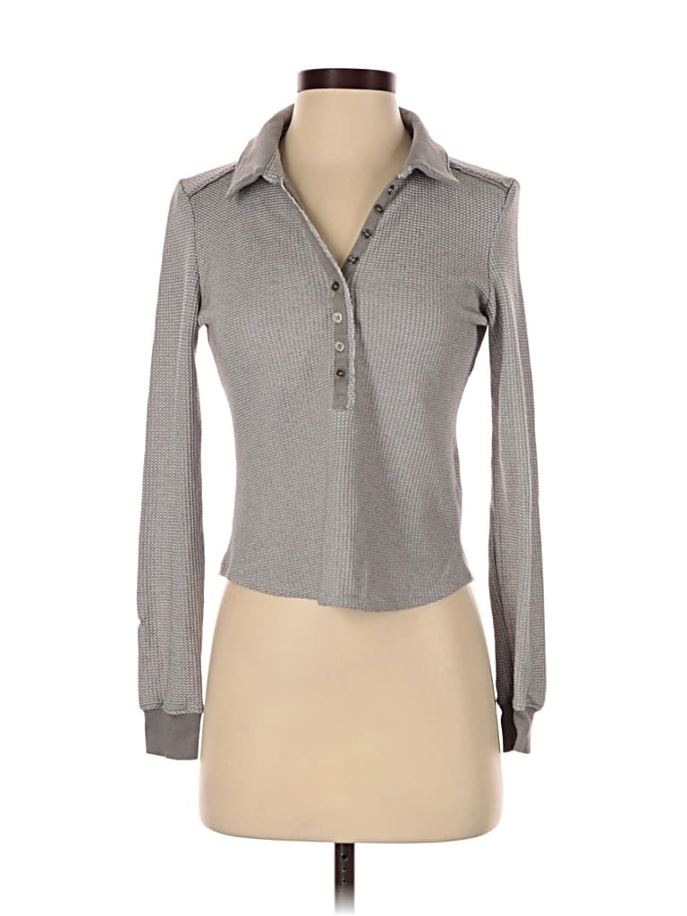Pre-owned Pilcro Long Sleeve Polo Shirt In Gray