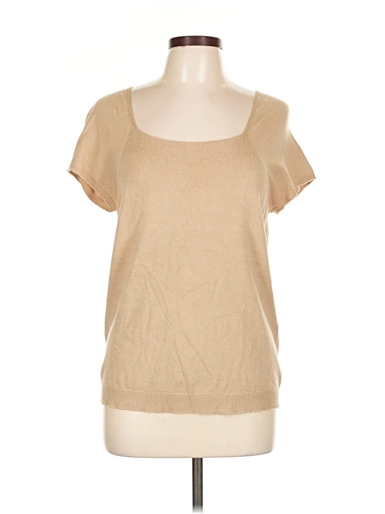 Pre-owned Talbots Short Sleeve Top Tan Scoop Neck Tops In Brown
