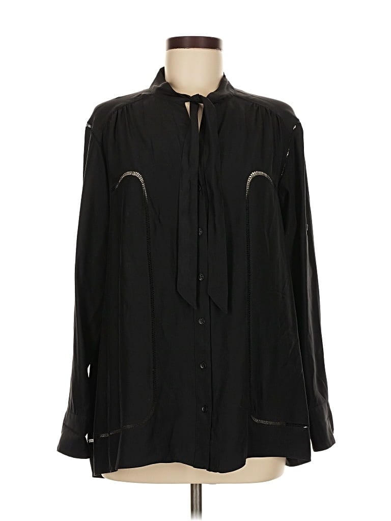 Pre-owned Rag & Bone Long Sleeve Silk Top Black Tie Neck Tops