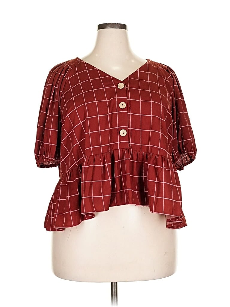 Pre-owned Lc Lauren Conrad Short Sleeve Blouse In Burgundy
