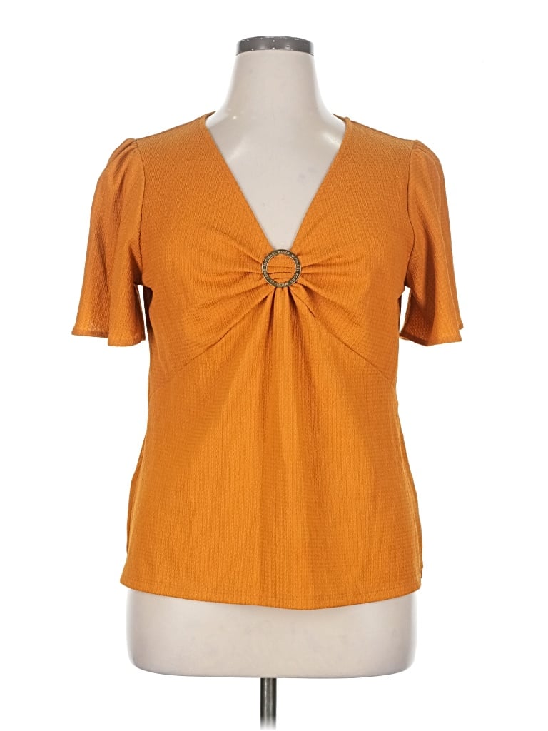 Pre-owned Michael Michael Kors Short Sleeve Top Orange Sweetheart Neckline Tops