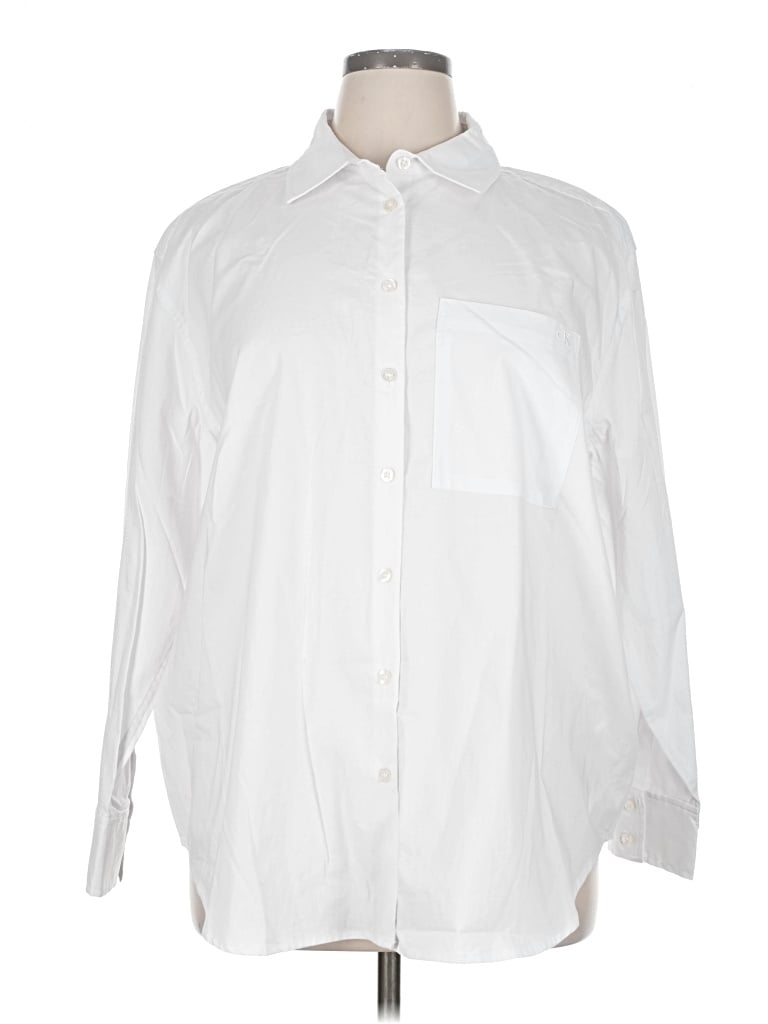 Pre-owned Calvin Klein 3/4 Sleeve Button Down Shirt In White
