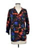 Milly 100% Silk Floral Black Blue 3/4 Sleeve Silk Top Size 2 - photo 1