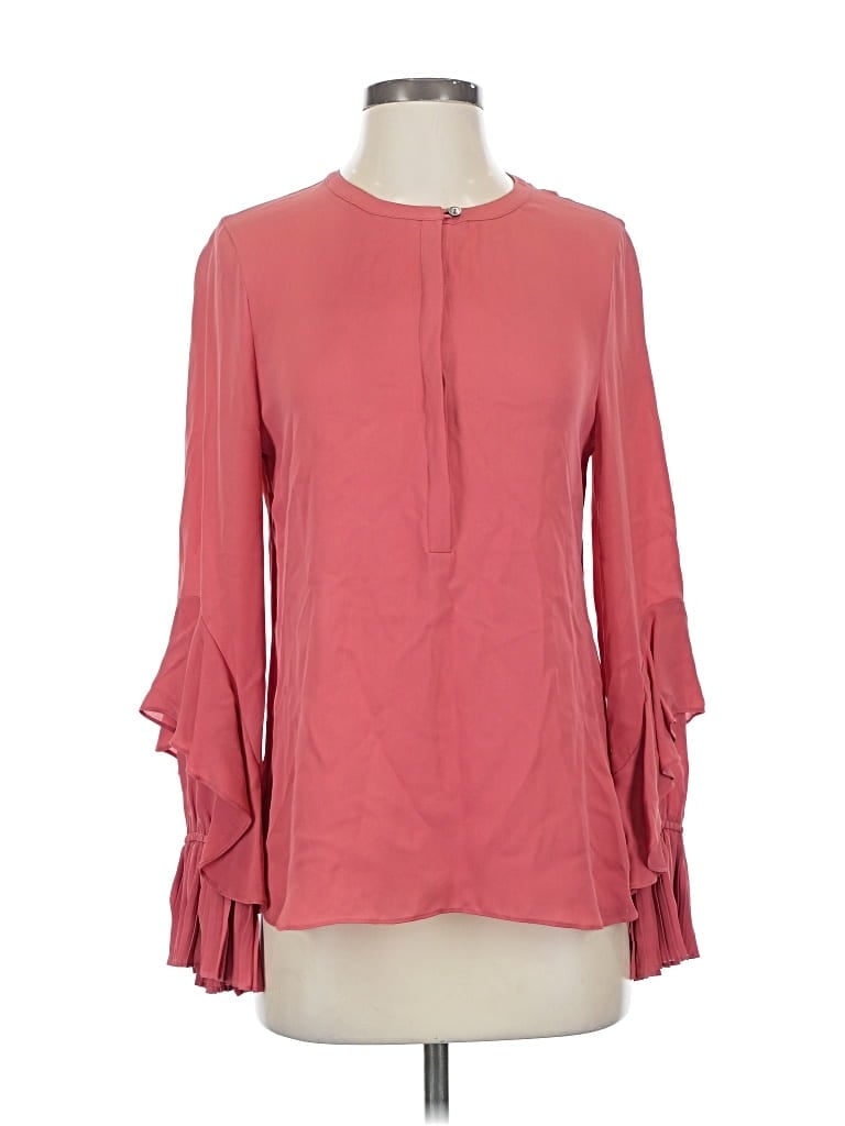 Pre-owned Kobi Halperin Long Sleeve Silk Top Pink Ruffles Neckline Tops