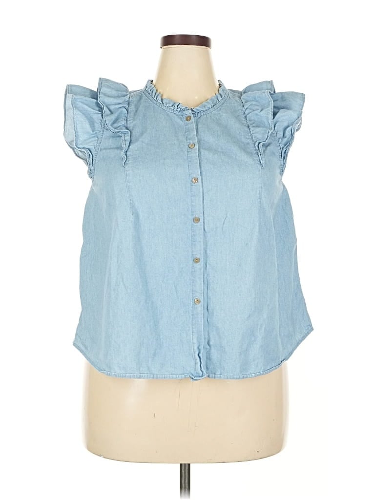Pre-owned Lc Lauren Conrad Sleeveless Button Down Shirt In Blue