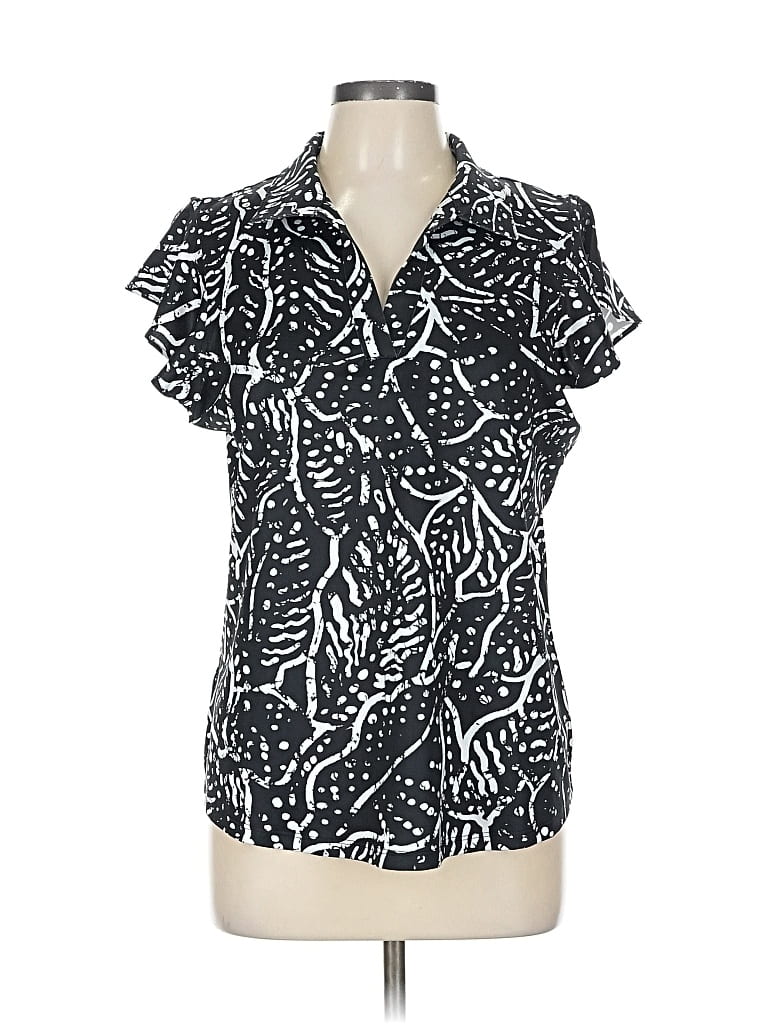 Pre-owned Chico's Short Sleeve Polo Shirt In Black