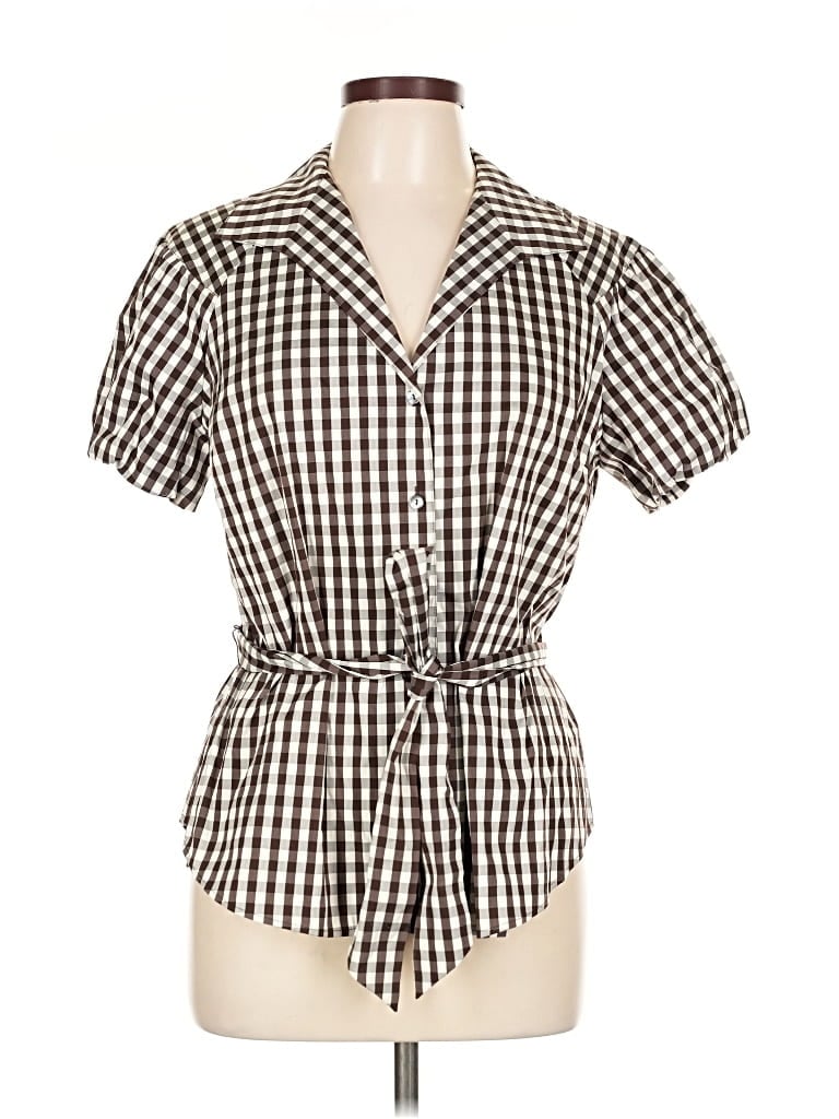 Lafayette 148 Short Sleeve Button Down Shirt In Brown