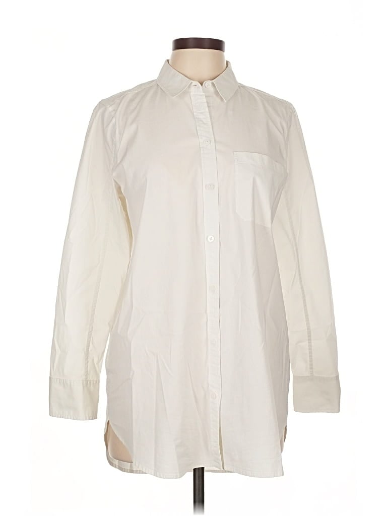 Pre-owned Athleta Long Sleeve Button Down Shirt In White