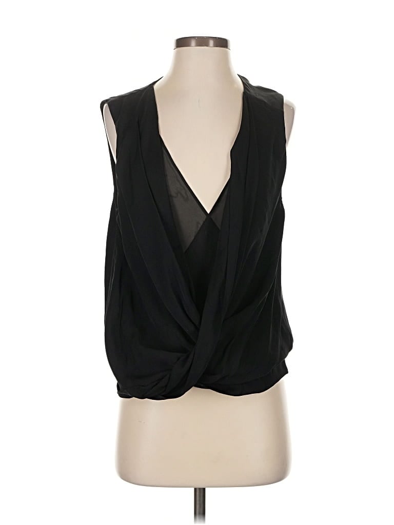 Pre-owned Diane Von Furstenberg Sleeveless Silk Top Black Plunge Neckline Tops