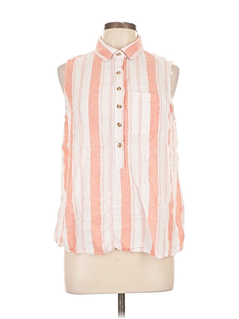 Pre-owned Time And Tru Sleeveless Button Down Shirt In Orange