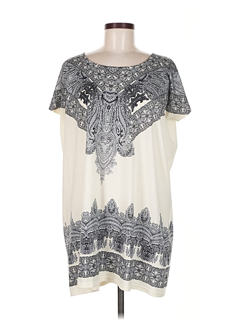 Pre-owned Saks Fifth Avenue Short Sleeve Top Ivory Scoop Neck Tops In White