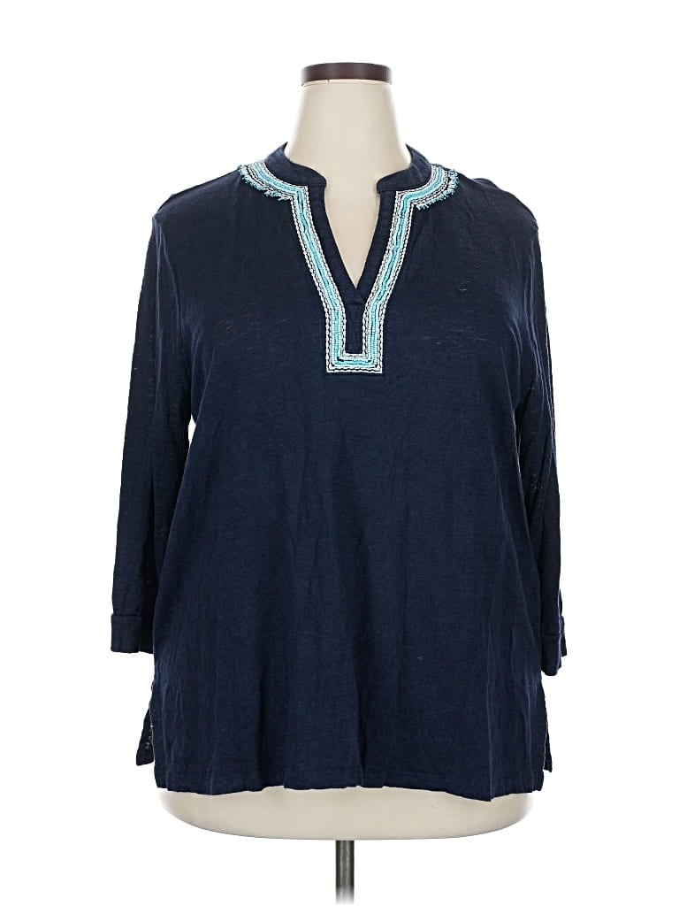 Pre-owned Chico's 3/4 Sleeve Blouse In Blue