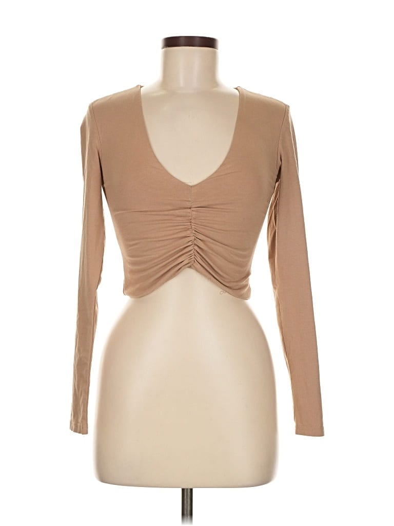 Pre-owned Tiger Mist Long Sleeve Top Tan Sweetheart Neckline Tops In Brown